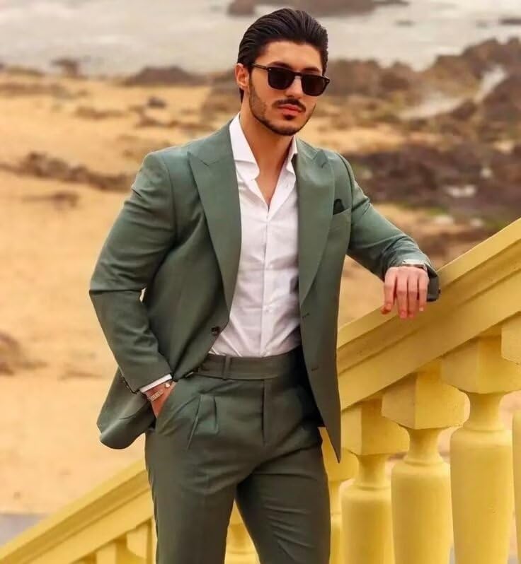 HANBANGWEl Mens Suits Classic Fit 2 Piece Men Suits for Wedding Groom Suit Two Button Peak Lapel Blazer Pants Prom Suits4