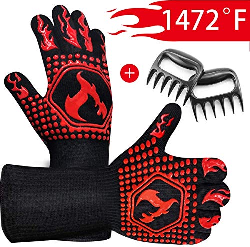 Mierting BBQ Gloves 1472℉ Extreme Heat Resistant Grilling Gloves and Barbecue Claws, Durable