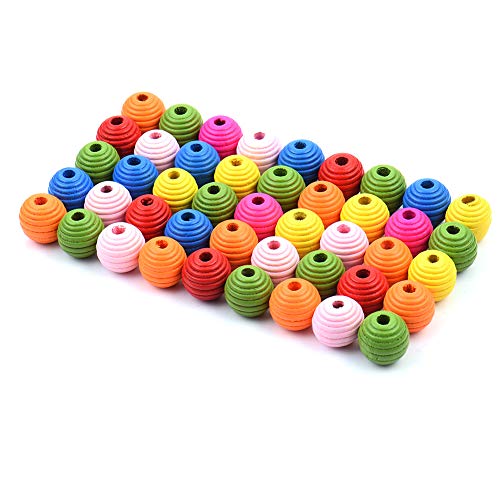 Perlin Wooden Beads Craft Kit, 50 Pieces Colourful Mixed Colors, 14 x 13 mm, for Threading DIY Projects, Klein - Image 2
