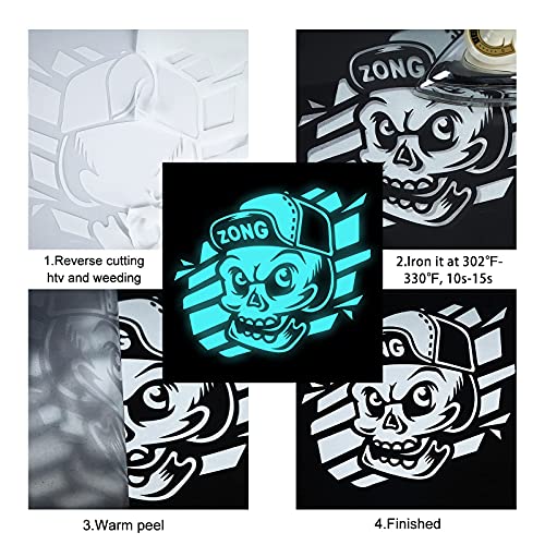 Image of guangyintong Glow in The Dark Heat Transfer Vinyl Blue 12 inch x 25ft
