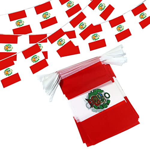 Image of Anley Peru String Flag Pennant Flags, Patriotic Events 28th of July Peruvian Independence Day Decoration Sports Bars - 33 Feet 38 Flags