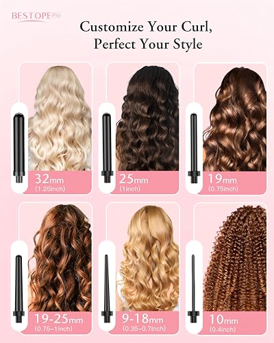 Foto von Lockenstab Große und Kleine Locken Set - 6 in 1 Mit Verschiedenen Aufsätzen Antistatische Keramik Turmalin Beschichtung Welleneisen für Beach Waves