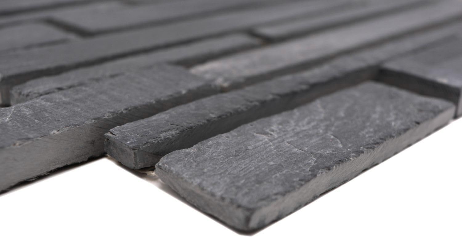 Mosaik Fliese Schiefer Naturstein schwarz Brick Schiefer für WAND BAD WC DUSCHE KÜCHE FLIESENSPIEGEL THEKENVERKLEIDUNG BADEWANNENVERKLEIDUNG Mosaikmatte Mosaikplatte