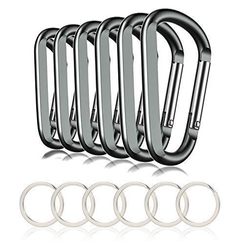 CampTek 3" Aluminum Carabineer Keychain Clip with Keyring, Light Durable D Shape Nonlocking