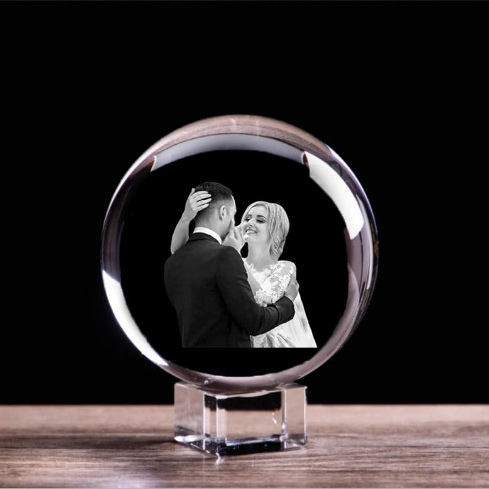 WOMB Custom 3D Crystal Photo, Personalised Picture in Glass Block for Valentine, Wedding, Birthday (with crystal base, 3D 10cm)