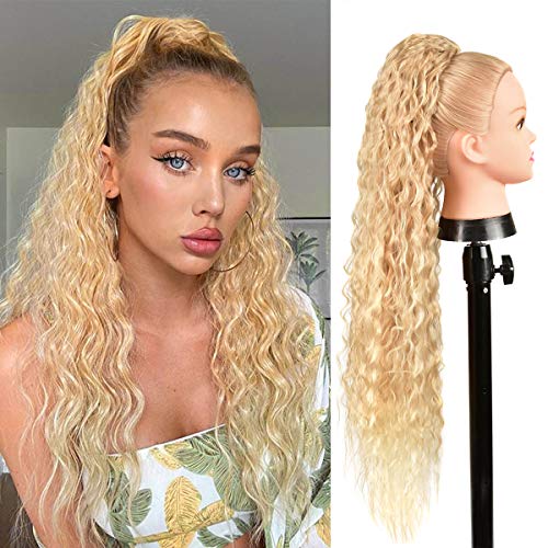 BHF 30inch Long Drawstring Ponytail Extension Heat Resistant Synthetic Clip in Natural Wave Ponytail Hair Pieces For Women（MT27/613#）