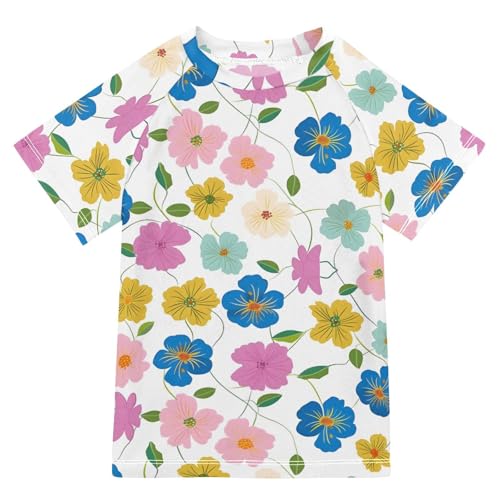 ALAZA Kids Rash Guard Boys Toddler Swim Shirts Short Sleeve Pink Blue Flower UPF 50+ 3T