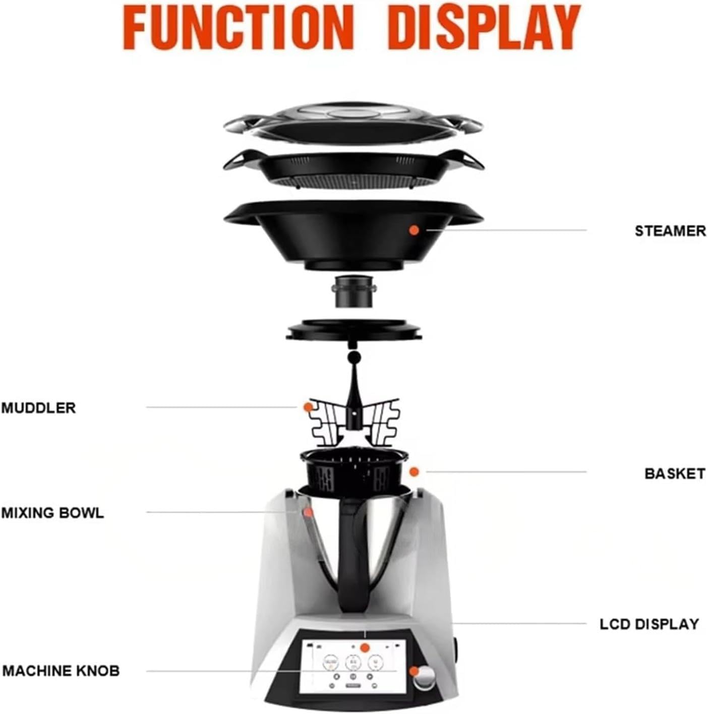 Robot de cocina eléctrico Thermomixer, pantalla TFT de 7 pulgadas, 35-11000 RPM, mezcla de 360° para freír y guisar, máquina de cocina versátil