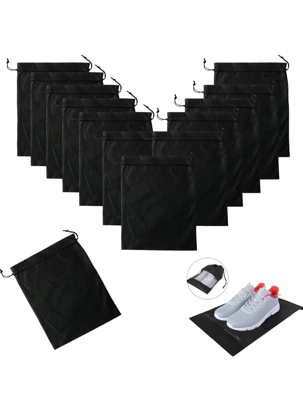 SKY-TOUCH 12 Pieces Waterproof Shoe Storage Bags, Non-Woven Fabric with Drawstring and Transparent Window for Travel, Gym and Sports Shoe Storage Bag Organizer for Men and Women, Black