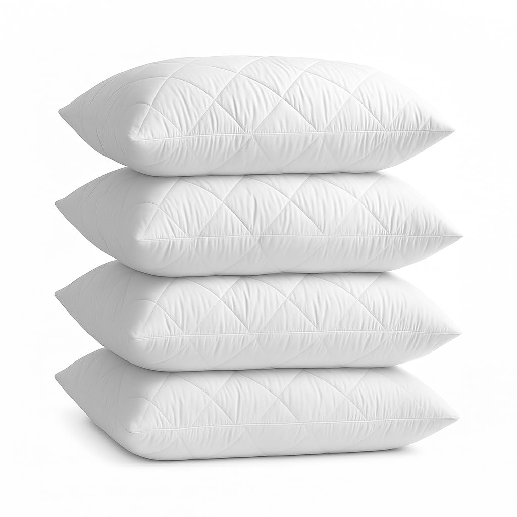 Pillows 4 Pack Hotel Quality Firm Support with Quilted Cover Hypoallergenic and Anti Dust ...