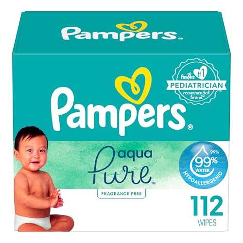 Pampers Aqua Pure Baby Wipes, 99% Water, Fragrance Free, 112 Baby Wipes Total (2X Flip-Top Packs) by Pampers - Used condition - CA$7.45