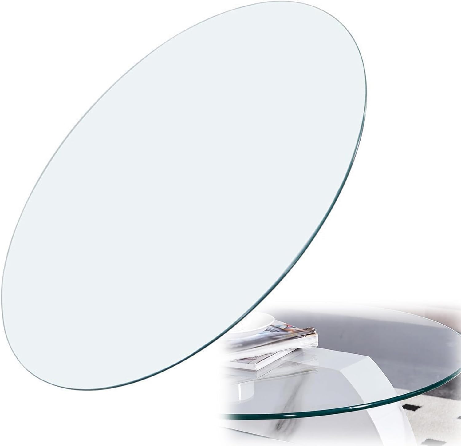 HJXGQJM Round Tempered Glass Kitchen Dining Table Top Clear Glass 35cm-100cm, Round Circular Plate Glass Sturdy and Durable, Glass Tops for Dining Room Table Protects Yours Table(68CM(27INCH))