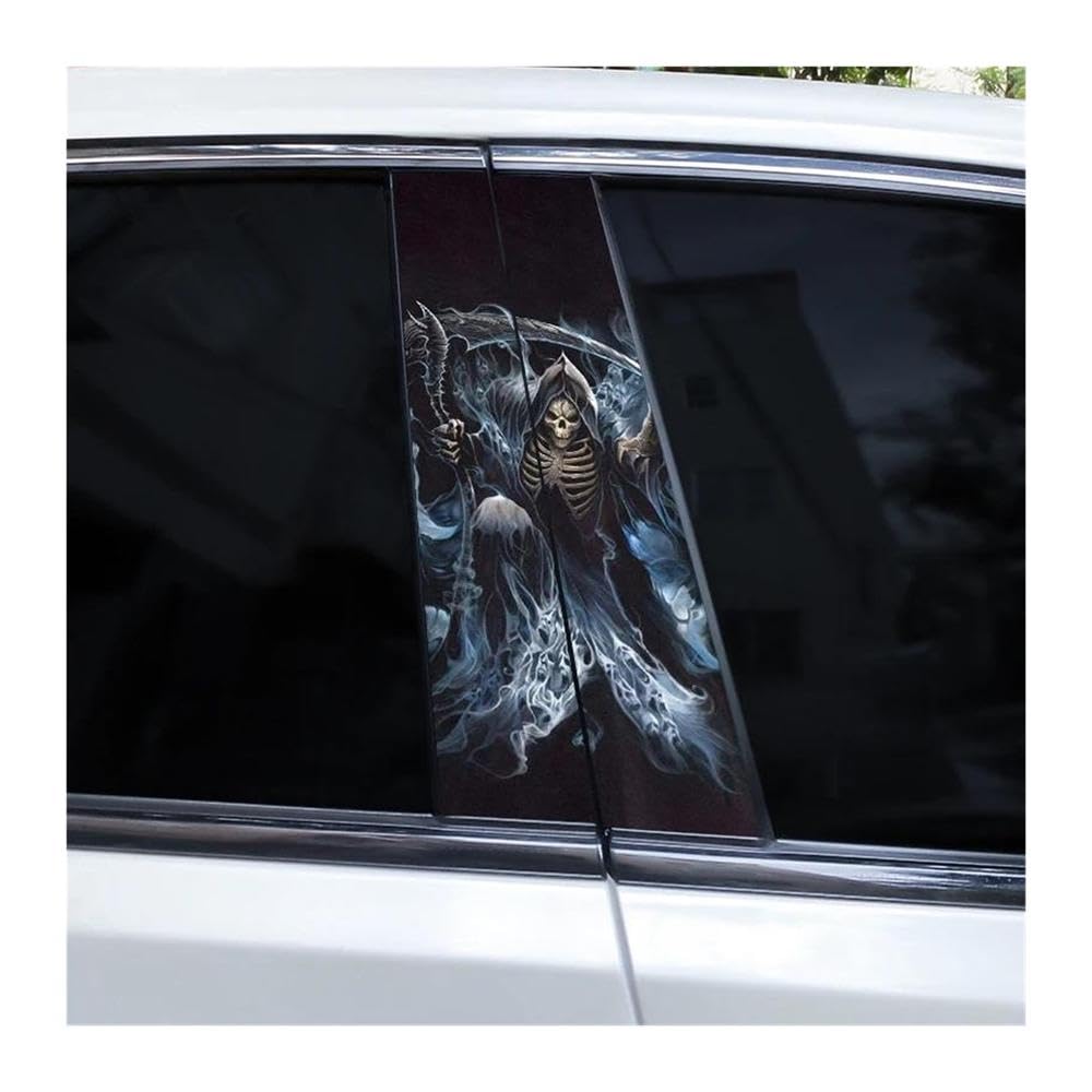 Body Parts 2pcs Knight Car B-Pillar Sticker Car Doors Pillar Skull Decals Waterproof Stickers(J)