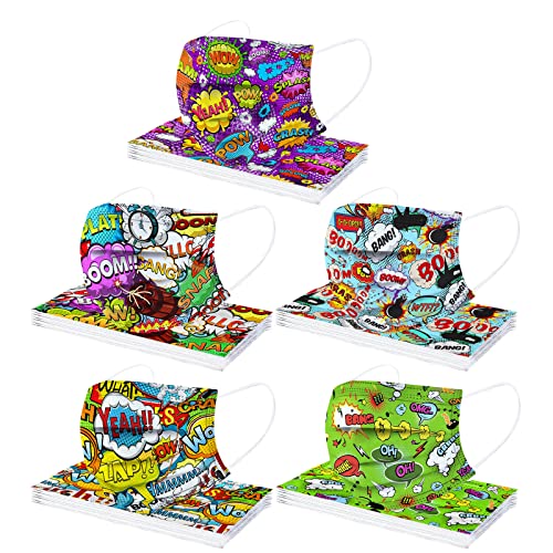 50 Pcs Enfant pour Masque Tissu Non-tissé Respirant à Trois Couches Super Confortable Faciaux Jetable Antipoussière Doux Plein Air Impression Echarpes Bandeaux pour Fille Garçon (004, Taille unique) Cover