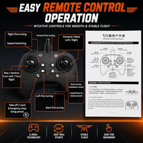Image of L37 Fighter Jet Drone with 2.4GHz Remote Control, 360 Degree Flip Stunt Action RC Quadcopter | Lightweight EPP Foam Flying Toy Airplane for Kids, Beginners & Adults