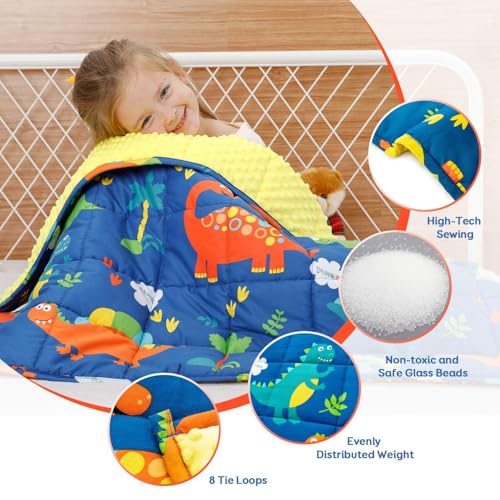 Image of Uttermara Weighted Blanket 7 lbs, Ultra Cozy Minky Fleece and Cotton Sided with Cartoon Patterns, Reversible Heavy Blanket Great for Calming and Sleeping, 36x48 inches, Blue Dinosaur Park
