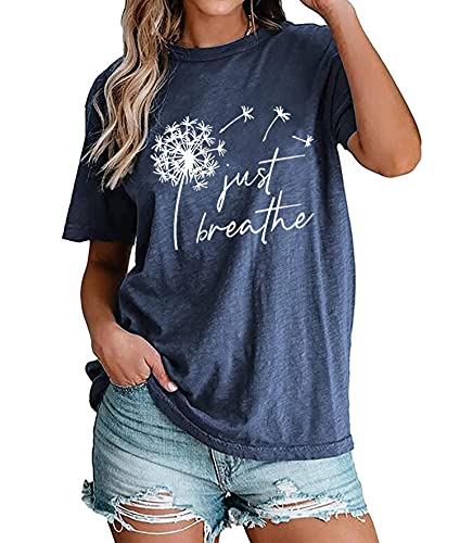 Just Breathe Dandelion T-Shirt for Women Dandelion Graphic Tees Short Sleeve Christian Shirts Tops3