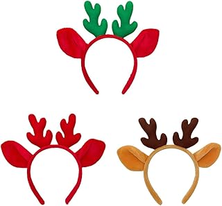 Diadema clásica de felpa para mujeres y niñas, con cuernos de ciervo, 3 piezas, color rojo, verde y marrón