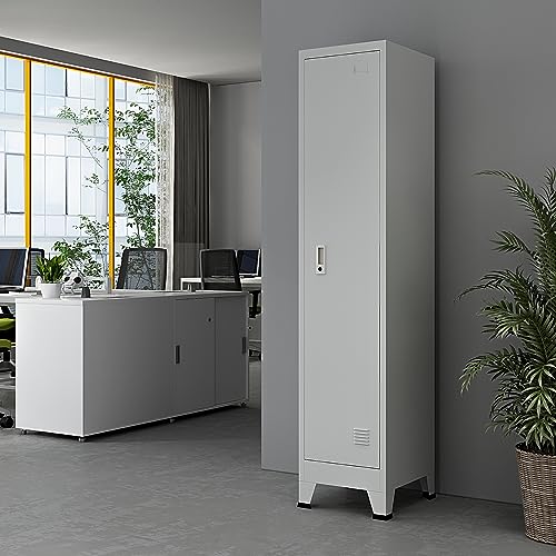 [en.casa] Taquilla Metálica Joroinen con Portaetiquetas para Colegio Gimnasio Taquilla Vestuario con Barra Armario con 1 Puerta con Cerradura 180 x 38 x 45 cm Acero - Gris