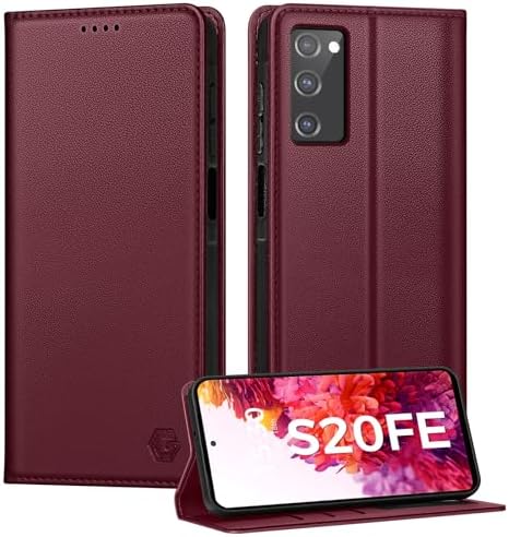 Kirnntca Handyhülle für Samsung Galaxy S20 FE Hülle, Kartenfach Premium PU Leder Klapphülle Schutzhülle, Standfunktion Tasche Flip Case für Samsung Galaxy S20 FE 5G/4G - Wein Rot