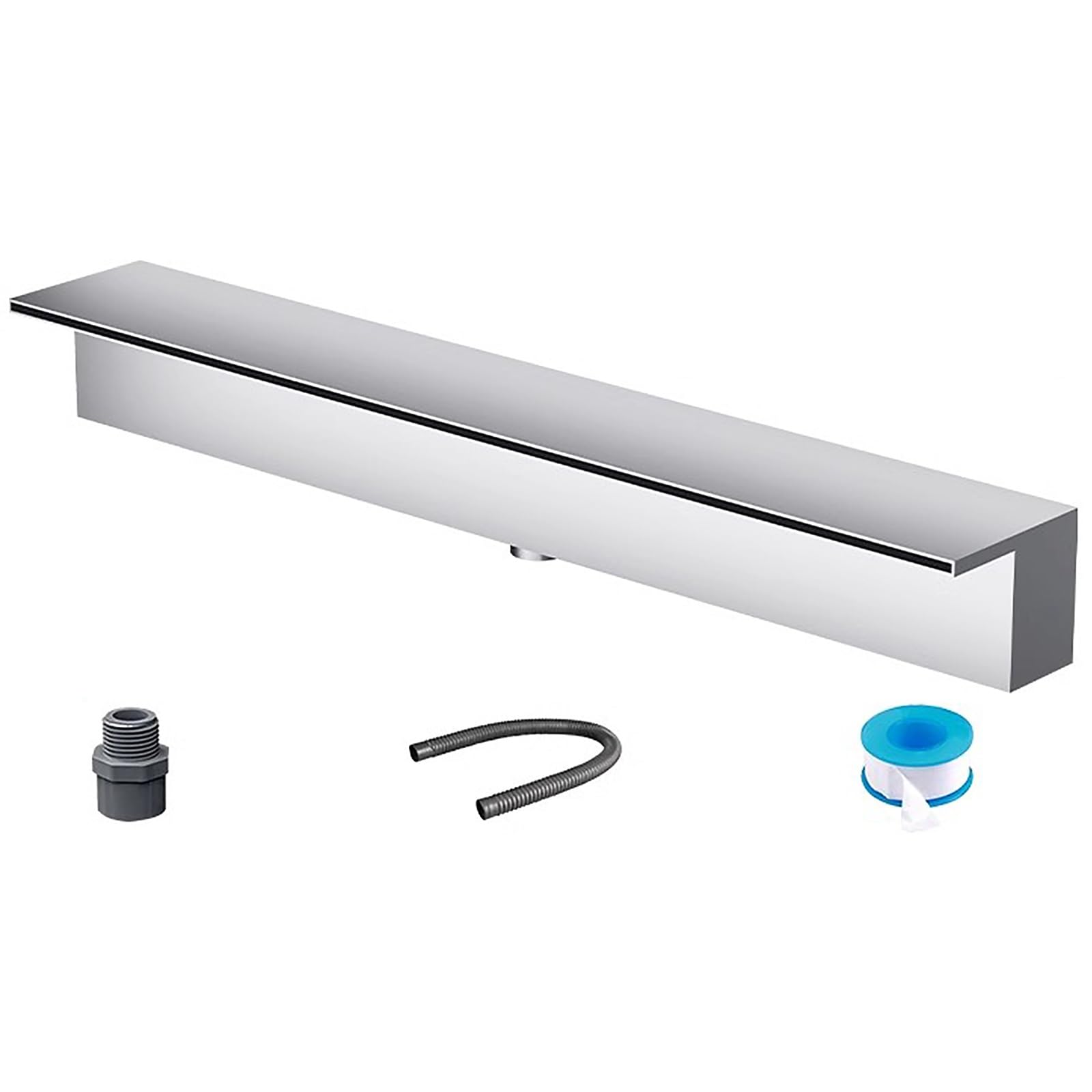 Heavy Duty Stainless Steel Waterfall Spillway for Garden Pond, Pool, Patio & Deck - Durable Fountain Water Spray Accessory, Embedded Mounting, 30cm (11.8in) Outlet - Silver Finish