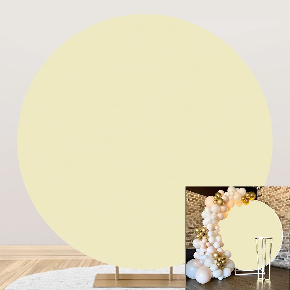 DORCEV Solid Yellow Round Backdrop Cover 7.2x7.2ft Polyester Light Yellow Circle Backdrop Kids Newborn Baby Shower Birthday Party Decor Yellowish
