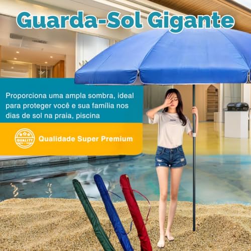 Guarda Sol Gigante Piscina Pesca Praia com Proteção UV, Bolsa de Transporte, Resistente e Leve – Ide