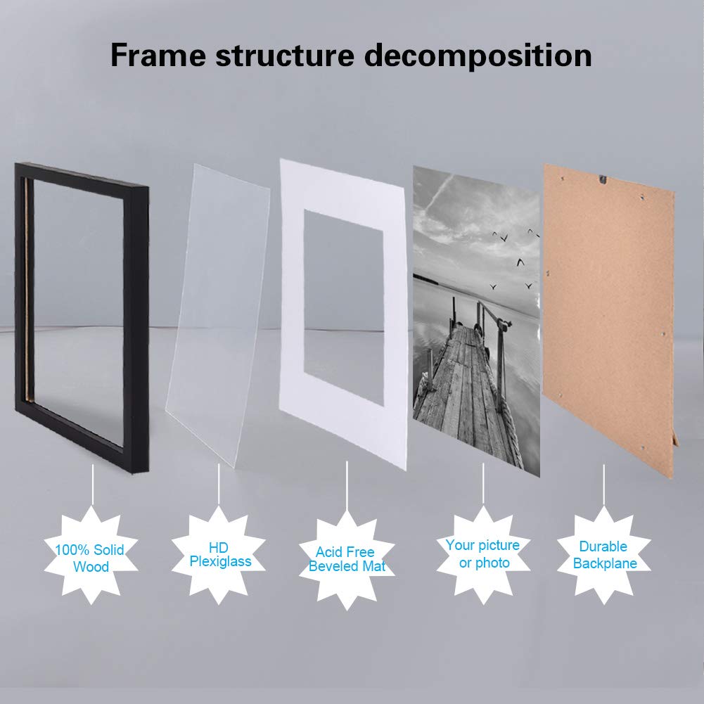 FRAMICS 4 Pack 12x12 Picture Frames, Display 8x8 Photo with Picture Mat, Black Picture Frames Made of Solid Wood for Wall Mounting or Table Top, Mounting Hardware Included