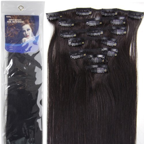 20''7pcs Fashional Clips in Remy Human Hair Extensions 24 Colors for Women Beauty Hot Sale (#1B- off black)