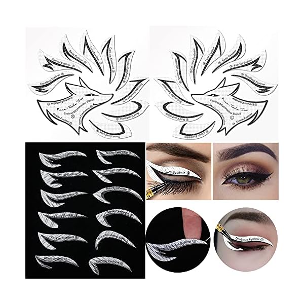 Professional Eyeliner Eyebrow Stencil Eyeshadow Stamp Pads Stencils Patches Stickers Cat Winged Eyeliner Tape for Eye…
