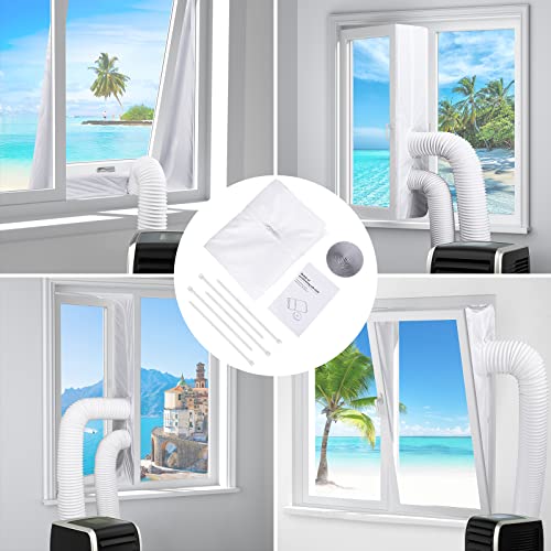 Kit de sellado para ventanas de 400 cm, para climatización móvil, cierre de 4 mangueras individuales y dobles disponibles, ideal para aire acondicionado y secadora móviles, sin necesidad de taladrar