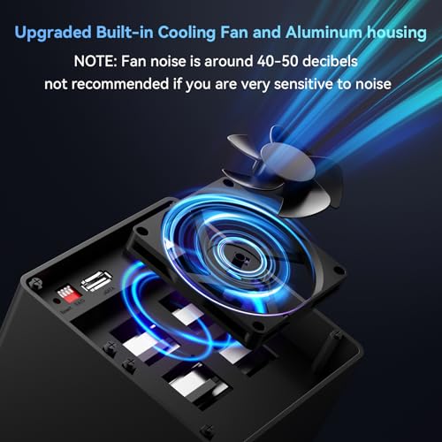 Image of CENMATE 4 Bay RAID Enclosure 5Gbps with Fan for 2.5 /3.5 SATA HDD /SSD, USB A /C 3.0+eSATA Cable, 3.5 Hard Drive Enclosure Supports 80TB Capacity, 8 RAID Modes, NO NAS)