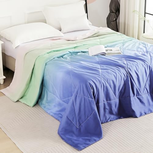 Image of Ac Comforter King Size Bed Ombre with Satin Finish 180 GSM - Reversible AC Comforter - Blue Comforter Quilt Duvet Dohar Blanket for Summer 220 x 250cm