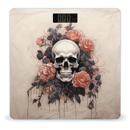 Báscula digital de baño con diseño calavera y flores miniatura 1