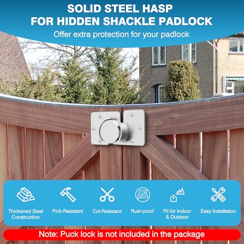 Image of IRONWALLS 2 Packs Hidden Shackle Padlock Hasp Silver, Heavy Duty Puck Lock Holder Mounting Bracket for Round Puck Lock Diameter within 2-7 /8 inch /73mm, Steel Puck Lock Hasps for Trucks, Trailer Door Locks