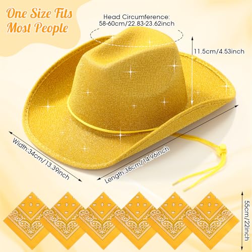 Image of Coume 12 Pcs Sparkly Adults Cowboy Hat and Bandanas Women Men Western Glitter Cowgirl Party Hats with Adjustable Drawstring