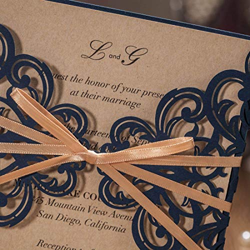 Invitaciones cuadradas marino con encaje cortado con láser premium 7
