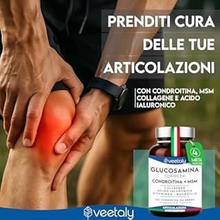 Glucosamina Condroitina MSM 888mg - Integratore Articolazioni e Cartilagine Ginocchio con Collagene, Acido Ialuronico, Vitamina E, Boswellia - 4 Mesi, 120 Compresse da 888 mg