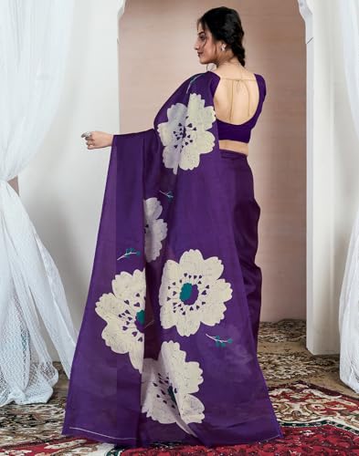 Image of SIRIL Women's Cotton Printed Saree With Unstitched Blouse Piece