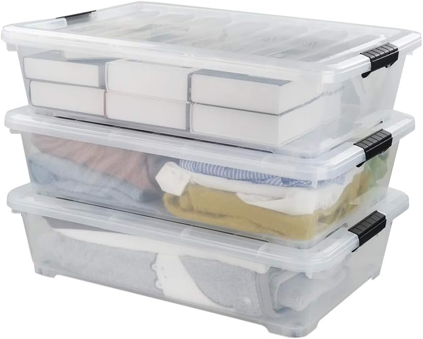 Zerdyne 3Pack Under Bed Plastic Storage Box, Wheels Under