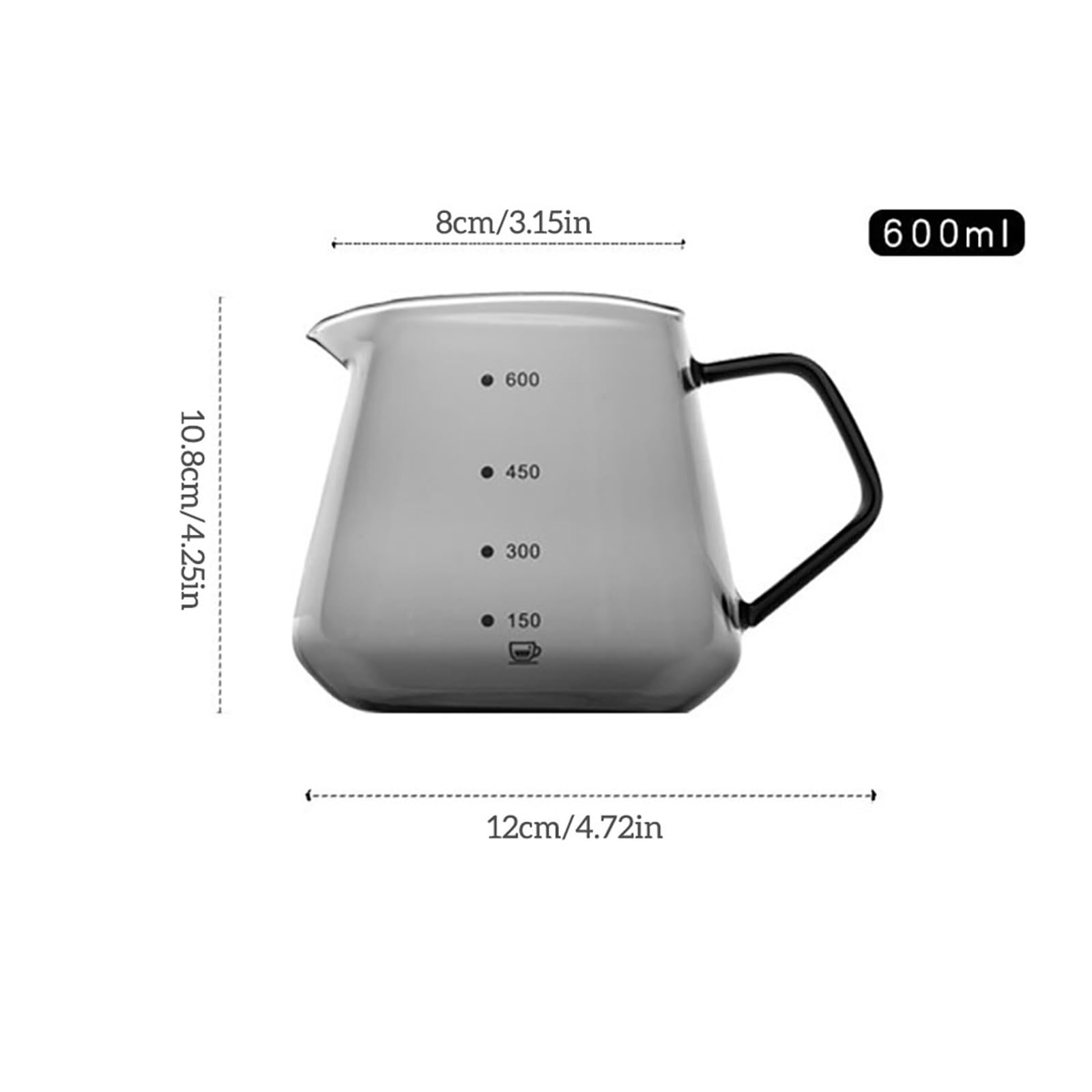 Kaffee Wasserkocher 600 ml Kaffeebecher, wiederverwendbares Getränk for Übergießen mit Skala, for Zuhause, Hotel, Picknick, Camp, Topf, Zubehör Für Kaffee，Tee(Grey B)