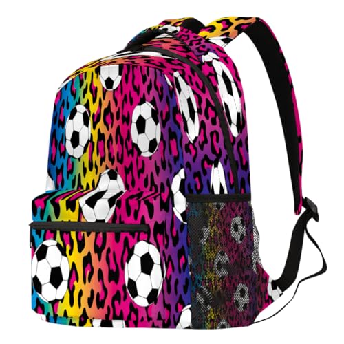 Sac à dos de football coloré léopard pour ordinateur portable et voyage scolaire