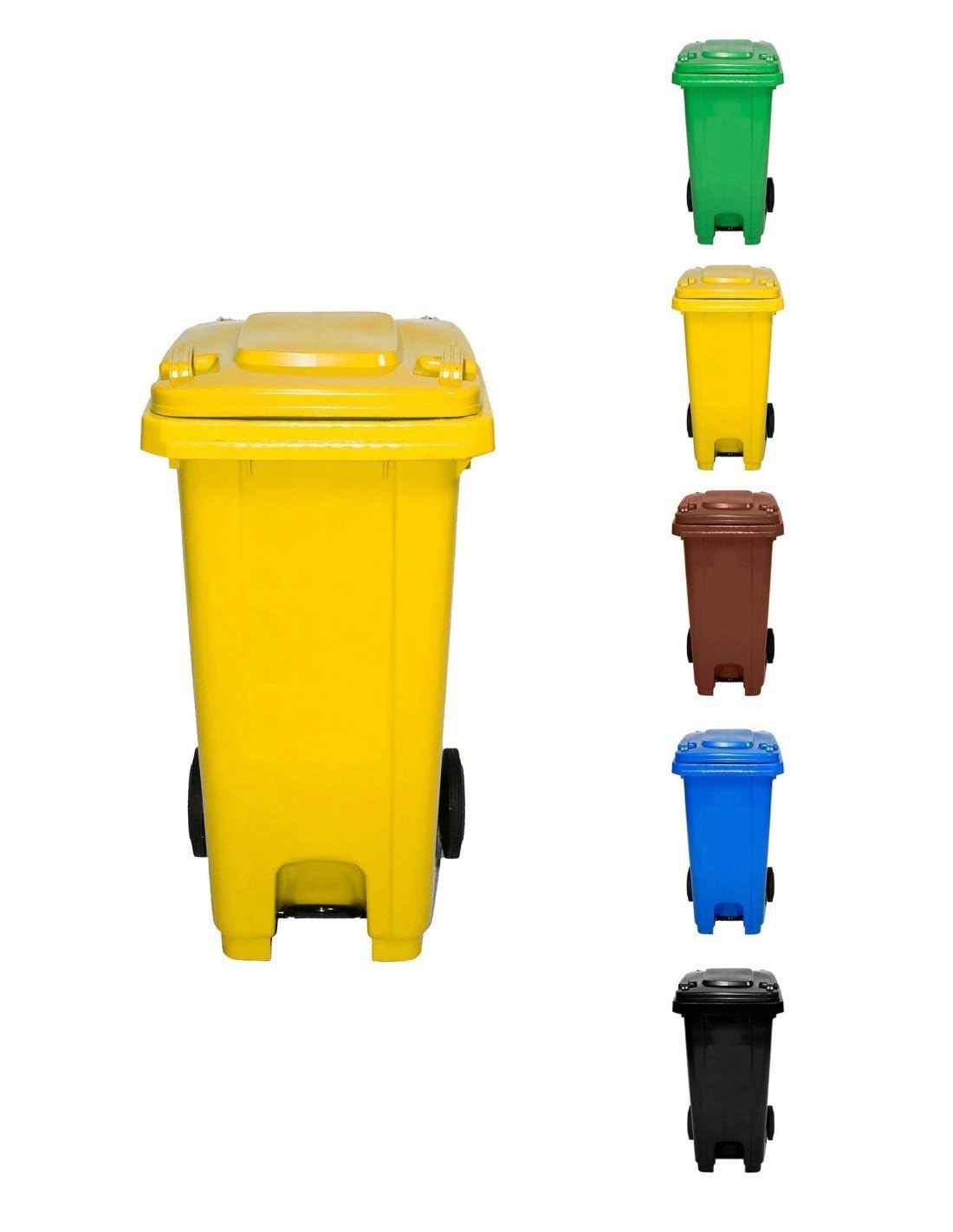 JARDIN202 - Cubo de Basura 120 Litros con Pedal y Ruedas | Contenedor de Basura Robusto con PEDAL | 120 L (Amarilla)