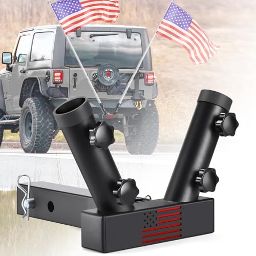 GADFISH Trailer Hitch Flagpole Mount 2 Mounting Options US Flag Hitch Mount Universal Flag Hitch Mount for All 2 Receiver Trailer Hitch Flag Pole Holder for Driving Black (for 2 Flagpoles)