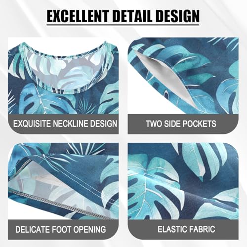 ALAZA Watercolor Palm Leaf Blue Pajamas Short Sleeve 2 Piece Sleepwear Top and Bottom Pajama Set Unisex4