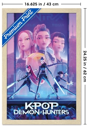 Image of Netflix KPop Demon Hunters (2025) - One Sheet Wall Poster, 22.4L inch x 14.7W inch, Blonde Framed Version