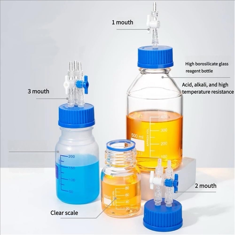 Szklana butelka z buforem ciśnieniowym, butelka do pobierania próbek z zaworem przełączającym, 100-1000 ml, korek do butelki GL45 (100 ML-2mouth)