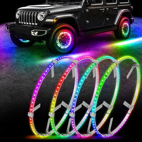 Uemicip 17inch Wheel Lights for Truck Single Row Dancing/Chasing Color Wheel Ring Light, Wheel Rim Lights with APP & Remote Control Music Simultaneously Fit for Truck Pickup Car