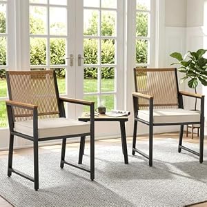 LIFERUN Gartenmöbel-Set aus Rattan, 3 teilig, 2 Gartenstuhl Rattan mit Tisch, Bis 160 kg, Gartenmöbelgruppe, witterungsbeständig, WPC Armrest, Terrassenmöbelset, für Terrasse, Garten, Veranda, Beige