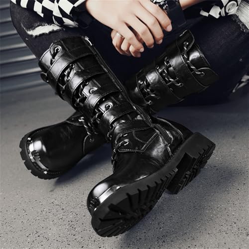Image of CHUUMEE Men's Wear Resistant Cycling Motorcycle Boots Side Zipper Waterproof Biker Riding Punk Rock Metal Toe Cowboy Western Tactical Army Boot